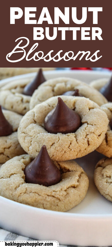 Peanut Butter Blossoms, a classic all-time Christmas favorite. These soft and chewy Peanut Butter Blossoms are a beloved holiday cookie! Peanut Butter Blossoms Recipe, Peanut Butter Blossom, Peanut Blossoms, Peanut Butter Blossom Cookies, Christmas Cookie Recipe, Best Christmas Cookie Recipe, Blossom Cookies, Kiss Cookies, Peanut Butter Blossoms