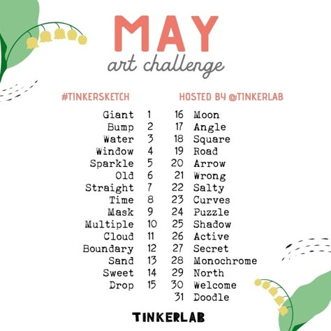 May Art Challenge, Infinity Drawings, Word Prompts, Sketchbook Prompts, Daily Sketchbook, May Art, 30 Day Art Challenge, Art Journal Challenge, Sketchbook Challenge