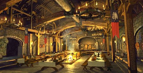 Imgur: The most awesome images on the Internet Viking Hall, Mead Hall, Viking House, Games Design, Fantasy City, Fantasy Setting, Fantasy Places, Art Fantasy, Anglo Saxon