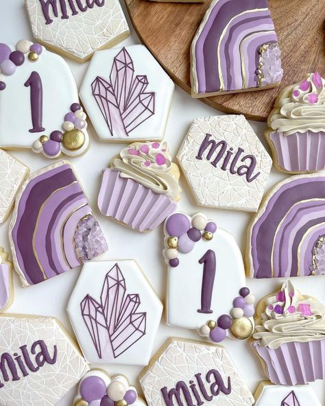 Geode Themed Birthday Party, Gem Themed Birthday Party, Gemstone Birthday Party, Gem Birthday Party, Gem Cookies, Geode Party, Girly Cookies, Gem Party, Bday Cookies