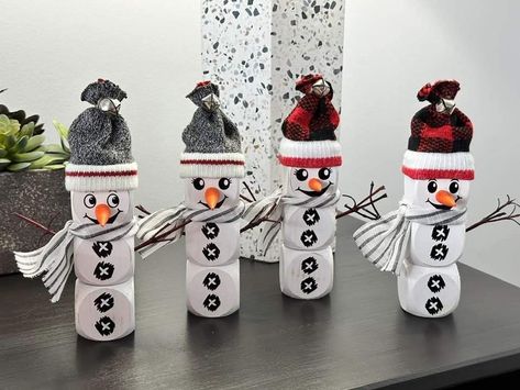 Dollar Tree Dice Crafts, Dice Snowman, Dice Crafts, Dollar Tree Crafts Diy, Snowman Crafts Diy, Wooden Dice, Wood Slice Crafts, Toddler Socks, 2024 Christmas