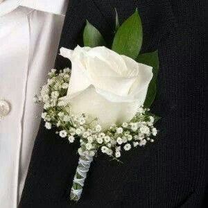 White Rose Boutineer Boutonniere And Corsage, White Rose Boutonniere, White Boutonniere, Rose Boutonniere, Prom Flowers, White Wedding Flowers, Corsage Wedding, Boutonniere Wedding, Wedding Flower Arrangements