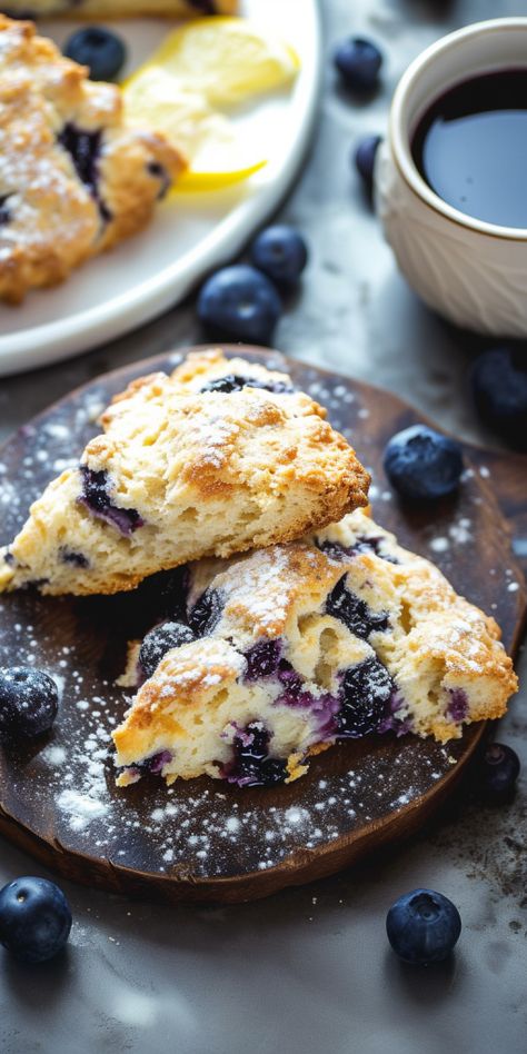 Blueberry Lemon Scones [45 Minutes] - Chasety Scones Aesthetic, Funky Cakes, Dramione Fanfic, Date Scones, Blueberry Scone, Blueberry Lemon Scones, Berry Scones, Romantic Breakfast, Matcha Cafe