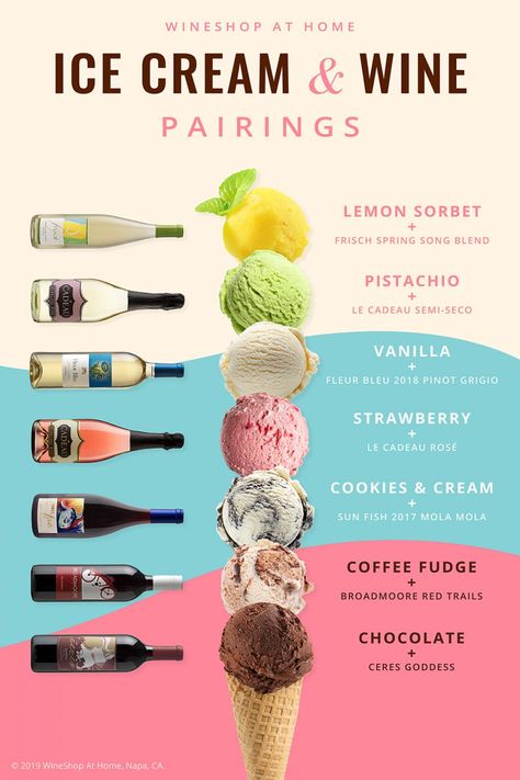 Wine And Ice Cream Pairing, Wine And Ice Cream, At Home Ice Cream, Cocktail Pairing, Home Ice Cream, Wine Chart, Wine Cheese Pairing, Types Of Ice Cream, Types Of Ice