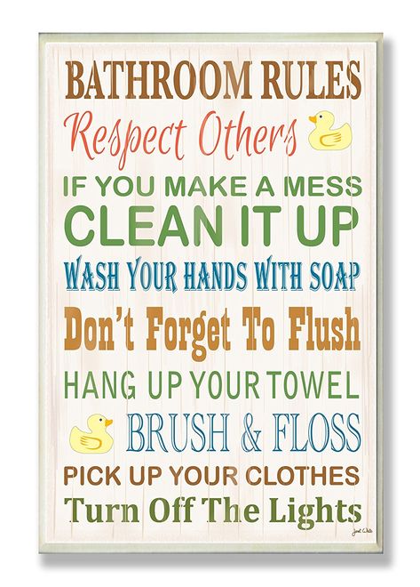 AmazonSmile: The Stupell Home Decor Collection Bathroom Rules Typography Rubber Ducky Bathroom Wall Plaque: Home & Kitchen Ducky Bathroom, Rubber Ducky Bathroom, Bathroom Canvas, Bathroom Rules, Art Plaque, House Rules, Wall Art Plaques, Rubber Ducky, Stupell Industries