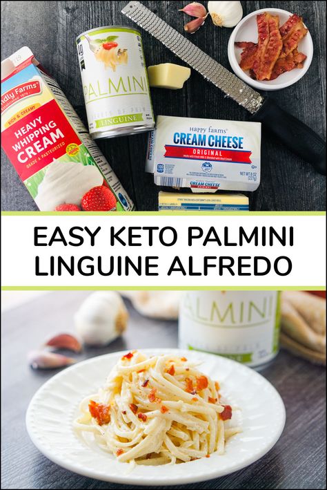 If you are looking for Palmini pasta recipes, try this Palmini linguine with a creamy keto Alfredo sauce and bacon. The low carb sauce is full of amazing flavors of garlic and parmesan cheese and it's topped with crispy bacon. The hearts of palm noodles make a great keto friendly pasta and this dinner is ready in 15 minutes! Each serving has only 6g net carbs! Alfredo Dinner, Linguine Alfredo, Keto Alfredo, Pasta Alternative Low Carb, Keri Soup, Keto Alfredo Sauce, Linguine Recipes, Paleo Slow Cooker, Pasta Alternative