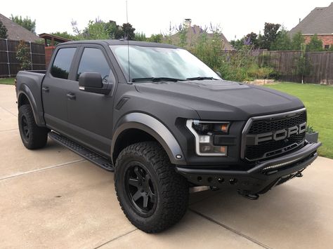 My finished 2017 Ford Raptor Custom Kevlar matte textured paint job Rotifom flat black 17x9 wheels A.D.D. Custom front and back bumpers Rigid Radiance amber back light lights Ford Raptor Upgrades, Ford Raptor Matte Black, Matte Black Ford Raptor, Raptor Liner Paint Job, Raptor Paint, Bedliner Paint Job, Black Ford Raptor, Black Car Paint, Custom Car Paint Jobs