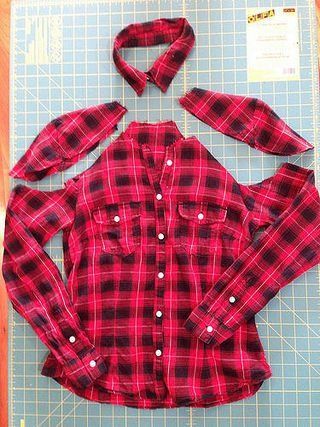 To finish the shoulder holes, sew bias binding to the front, flip it around and sew it down from the Flannel Shirt Refashion, Diy Cut Shirts, Plaid Shirt Outfits, Mens Shirt Refashion, Diy Fashion Trends, Diy Clothes Refashion, Thrift Store Refashion, Repurposed Clothing, Shirt Refashion