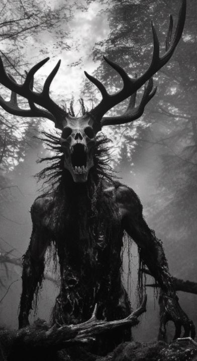 Wendigo Scary, Skin Walker Art, Wendigo Creature, Hag Aesthetic, Wendigo Tattoo, Wendigo Monsters, Wendigo Art, Nightmare Creatures, Creepy Images