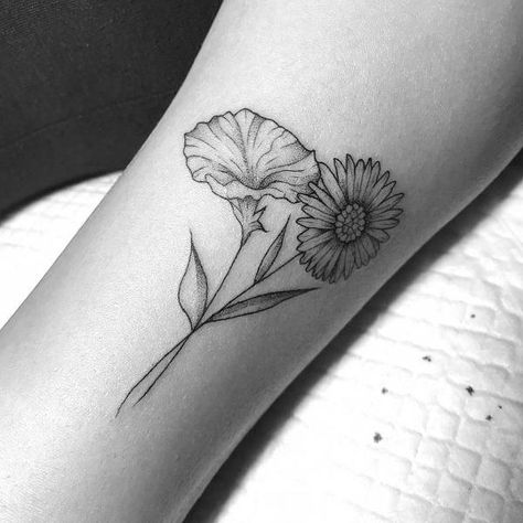 Aster And Morning Glory Flower Tattoo, Glory Flower Tattoo, Morning Glory Flower Tattoo, White Daisy Tattoo, Aster Tattoo, Aster Flower Tattoos, Daisy Tattoos, Morning Glory Tattoo, Glory Tattoo