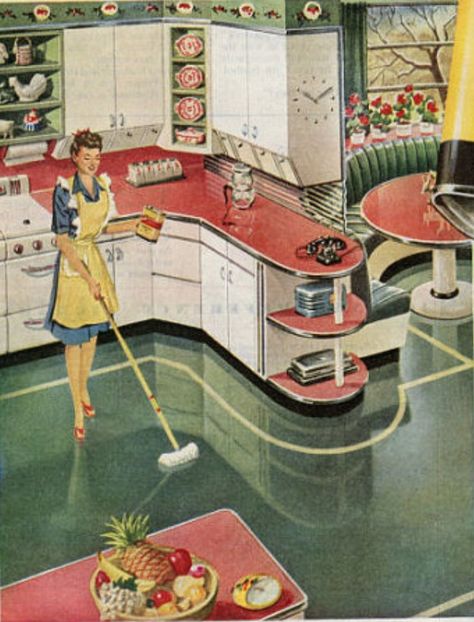 Vintage 50s cleaning ad 1940 Kitchen, 1940s Kitchen, 1950s Kitchen, Retro Kitchens, Vintage Housewife, Retro Renovation, Vintage Kitchens, Timeless Kitchen, Casa Vintage