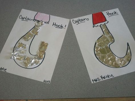 Peter Pan themed preschool artwork! [glue & foil/fine motor] Peter Pan Preschool Craft, Preschool Pirates Crafts, Pirate Curriculum Preschool, Peter Pan Preschool Activities, Pirate Prek Crafts, Pirate Craft For Preschoolers, Peter Pan Crafts Preschool, Pirate Theme Preschool Crafts, Pirates And Princesses Preschool