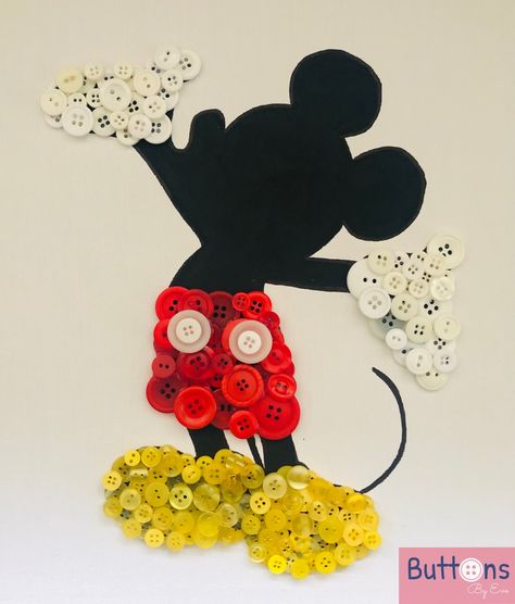 Disney Arts And Crafts, Disney Button Art, Mickey Mouse Diy, Disney Crafts For Adults, Button Art On Canvas, Button Art Projects, Mickey Mouse Crafts, Buttons Crafts Diy, Disney Buttons