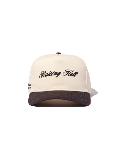 Raising Hell Trucker Hat | Charcoal/Tan | Product Image | Uncommon Lifestyle Snapback Trucker Hat For Streetwear, Trendy Snapback Trucker Hat With Graphic Print, Trucker Hats Men, Trendy Graphic Print Snapback Trucker Hat, Streetwear Snapback Trucker Hat With Logo, Streetwear Six-panel Trucker Hat With Embroidered Logo, Graphic Clothing, Uncommon James, Country Hats