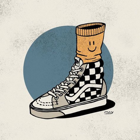 Vans Illustration Art, Vans Drawing Sketch, Vans Art Drawing, Jordan Illustration Art, Vans Logo Aesthetic, Sneaker Art Drawing, Vans Logo Art, Vans Doodle, Vans Illustration