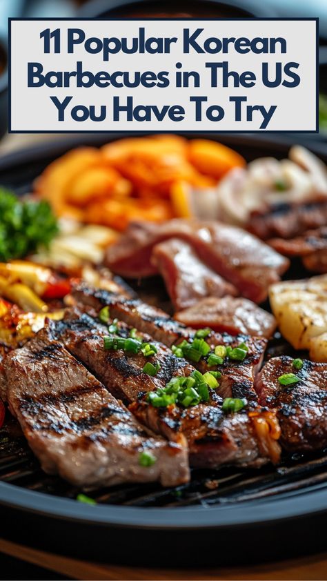 A plate of sizzling Korean barbecue with grilled meat, vegetables, and traditional side dishes, showcasing a popular Korean BBQ experience in the US. Korean Bbq Restaurant, Barbecue Sides, Love Korean, Korean Barbecue, Bbq Restaurant, Korean Bbq, Grilled Meat, Dining Experience, Dining Experiences