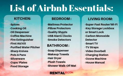 Airbnb List Of Supplies: 17 Essential Items For Hosts | Rental Recon Airbnb List, Airbnb Supplies, Bnb Decor, Airbnb Essentials, Airbnb Checklist, Vacation Rental Host, Shower Soap Dispenser, Essentials Checklist, Airbnb House