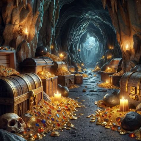 Mysterious Cave with Hidden Treasure Embark on an adventure into a mysterious cave filled with hidden treasures! This stunning AI-generated image captures the magic and mystery of an epic treasure hunt. Perfect for adventure lovers and fantasy art enthusiasts. Discover the wonders that await inside! #MysteriousCave #HiddenTreasure #AIArt #DigitalArt #FantasyArt #AdventureTime #TreasureHunt #Exploration #Mystery #MagicCave #InstaArt #ArtCommunity #ViralArt #AIgenerated #EpicDiscoveries #Trea... Treasure Background, Fantasy Treasure, Magical Cave, Cave Background, Vault Room, Cave Exploring, Treasure Aesthetic, Magic And Mystery, Book Story