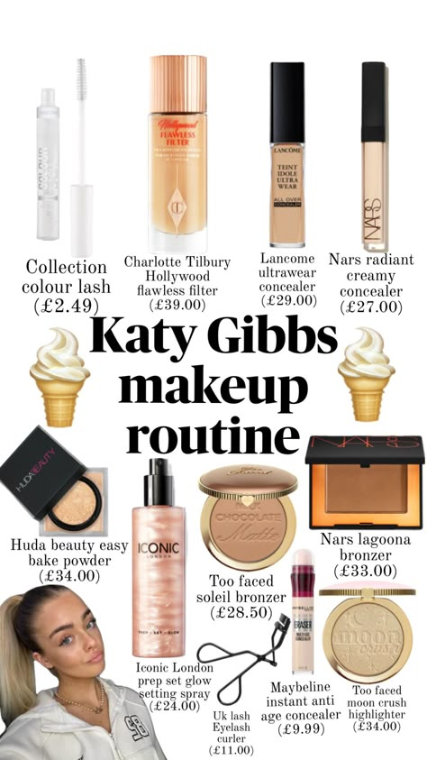 Katy gibbs makeup routine #makeup #cleangirl Makeup Beauty Room, Makeup Bag Essentials, Eye Makeup Art, Makeup Obsession, Body Skin Care Routine, Lashes Makeup, Beauty Skin Care Routine, Pretty Makeup, All Things Beauty