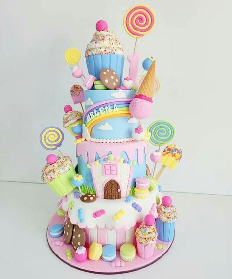 Candyland Birthday Theme, Candyland Cake, Theme Party Ideas, Candy Themed Party, Candy Birthday Cakes, Candy Land Birthday Party, Colorful Desserts, Candy Birthday Party, Elegant Birthday Cakes