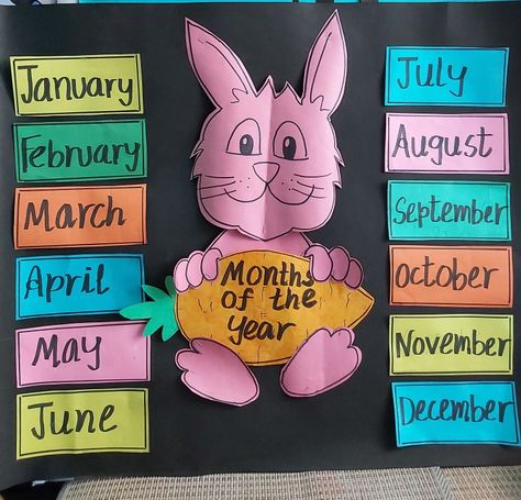 Chart Paper For Classroom, Class 1 Decoration Ideas, Months Of The Year Bulletin Board, Nursery Chart Ideas, Pp2 Class Decorations, Month Chart Preschool, Months Of The Year Classroom Decoration, Months Chart For Preschool, Months Of The Year Crafts Preschool