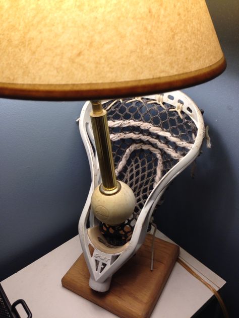 Lacrosse stick lamp Lacrosse Stick Holder, Lacrosse Bedroom, Lacrosse Room Decor, Lacrosse Room, Lacrosse Party, Denim Furniture, Boys Lacrosse, Lax Girls, Lacrosse Quotes