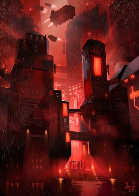 ArtStation - Red city, REW . Red Sci Fi Aesthetic, Dark City Illustration, Cyberpunk Red Aesthetic, City Aesthetic Banner, Red City Background, City Art Aesthetic, Red Cyberpunk Aesthetic, Red City Aesthetic, Red Futuristic