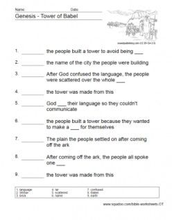 Bible Worksheets - Old Testament Kids Bible Study, Bible Worksheets, Bible Quiz, Cain And Abel, Children Church, Tower Of Babel, Sunday School Activities, Childrens Bible, Kids Bible