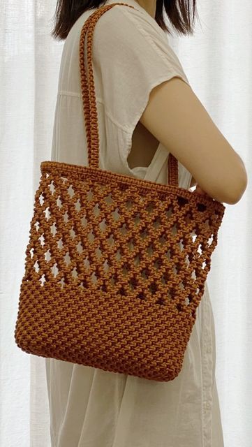 Crochet Macrame Tote Bag For Shopping, Summer Macrame Crochet Tote Bag, Brown Crochet Macrame Bag, Jute Bags Design, Eco-friendly Summer Crochet Macrame Bag, Eco-friendly Macrame Shoulder Bag, Macrame Purse, Casual Indian Fashion, Net Bag