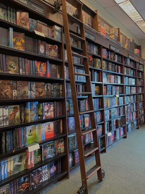 Library With Ladder Aesthetic, Library Employee Aesthetic, Library Vision Board, Dark Bookstore Aesthetic, Working At Barnes And Noble, Library Job Aesthetic, Working At A Bookstore Aesthetic, Books Store Aesthetic, Book Stores Aesthetic