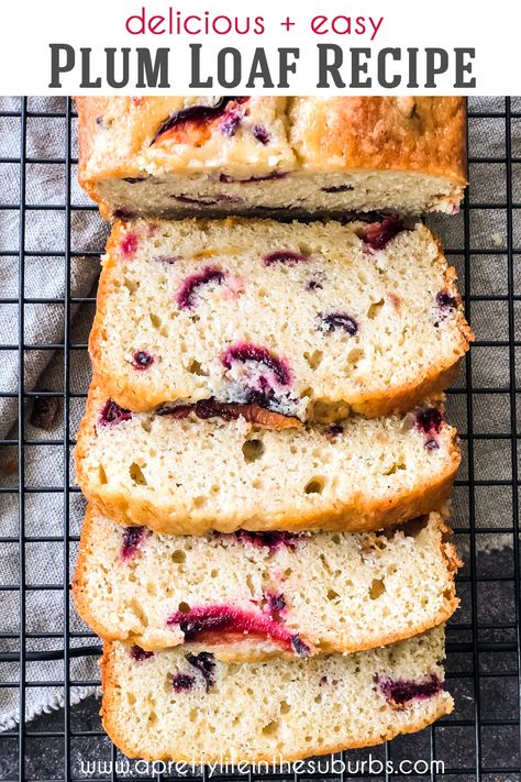 This Plum Loaf Recipe makes a delicious and tender loaf.  Made with fresh plums this bread is sweet, spicy and so scrumptious! Plum Loaf Recipes, Plum Bread Recipe, Plum Loaf, Plum Muffins, Plum Recipes, Bread Maker Recipes, Comfort Desserts, Loaf Recipes, Plum Cake