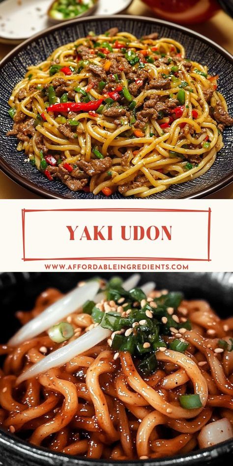 Get ready to crave these Sizzling Yaki Udon noodles! Thick, chewy udon noodles are stir-fried with savory soy sauce, vegetables, and a touch of sweetness for a deliciously bold, yet comforting meal. Quick to make and packed with flavor, this dish is perfect for busy weeknights or when you need a cozy dinner that’s full of umami goodness. Customize with your favorite protein, and watch this Yaki Udon become your new go-to noodle recipe! Simple, flavorful, and totally addictive! Pork Udon, Udon Noodle Recipe, Chicken Udon, Fried Udon, Udon Recipe, Yaki Udon, Noodle Recipe, Foreign Food, Noodle Dish