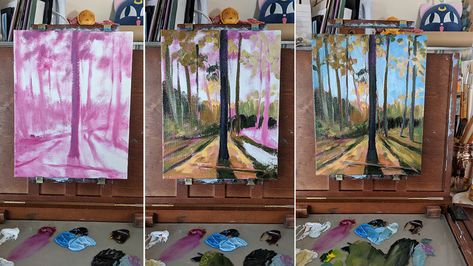 Underpainting: What is it good for? A closer look at using vibrant colors for underpainting. Underpainting Oil, Gouache Art For Beginners, Painting Videos Tutorials, River Painting, Gouache Art, Acrylic Painting Techniques, Art Instructions, Art How, Painting Lessons