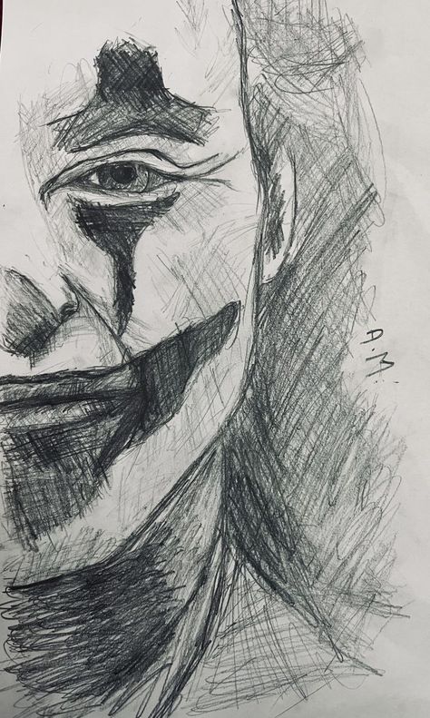 Joker Art Drawing Easy, Drawing Of The Joker, Cool Drawings Realistic, Art Drawings Sketches Pencil Dark, Easy Impressive Drawings, The Joker Drawing Sketches, Jason Todd Sketch, Hard Sketches Pencil, Biro Pen Art