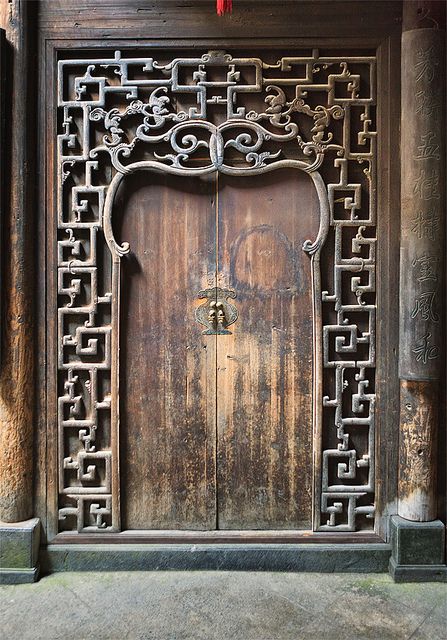 Antique Handcrafted wood door, The village of Xidi, Anhui, China Chinese Door, Porte Cochere, Cool Doors, Doors And Hardware, Door Gate, Iron Work, Old Doors, Wood Door, Unique Doors