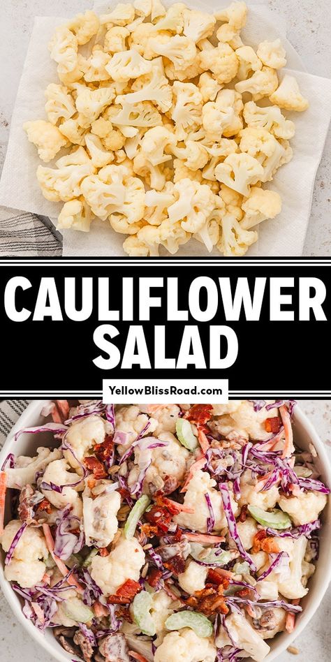 Cauliflower Salad Simple Salad Dressing Recipes, Cauliflower Appetizer, Lettuce Wraps Recipes, Spring Potluck, Raw Cauliflower Salad, Easy Chicken Salad Sandwich, Simple Salad Dressing, Cauliflower Salad Recipe, Independence Day Crafts