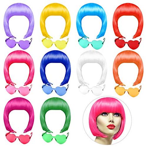 Bachelorette Sunglasses, Party Favors Halloween, Neon Shorts, Wig Party, Cheap Wigs, Hairpieces For Women, Short Hair Wigs, Colored Wigs, Neon Party