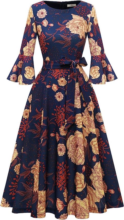 Amazon.com: Modest Dresses for Women 3/4 Sleeve Vintage Floral Wedding Guest Long Sleeve Midi Dress for Women Fit and Flare Tea Party Cocktail Dress GreenFlower 2XL : Clothing, Shoes & Jewelry Cocktail Dress For Women, Midi Evening Dress, Modest Dresses For Women, Casual Work Dresses, Church Dress, Frock For Women, Cocktail Dress Vintage, Modest Wedding, Sequin Party Dress