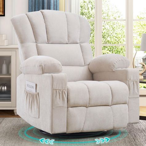 PRICES MAY VARY. 【HIGH-QUALITY MATERIALS】Our power rocking chair is crafted with a sturdy metal frame and premium Chenille, containing the properties of Softness, Moisture-Wicking, Breathability, Durability and Environmental Sustainability. It boasts a longer lifespan compared to regular fabric. 【MANUAL RECLINER】By pulling out the pull ring on the right side of the seat, the footrest opens and the backrest simultaneously adjusts to the standard TV position. When you recline backwards, the backre Living Room Theater, Nursery Recliner, Room Theater, Oversized Recliner, Rocker Recliner Chair, Swivel Rocker Recliner Chair, Chair For Living Room, Environmental Sustainability, Single Sofa Chair