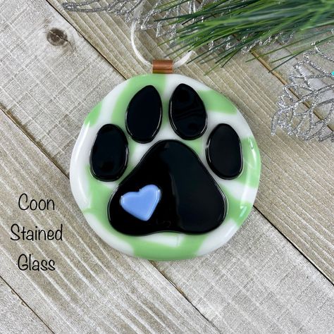 Fused Glass Art Cats, Fused Glass Dog Paws, Fused Glass Polar Bear, Fused Glass Dog Ornament, Fused Glass Bear Ornaments, Glass Paint Markers, Baby Polar Bear, Polar Bear Ornaments, Paw Print Ornament