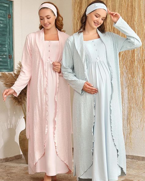 “You will feel the entirety with the lace and long nightgown inside the robe made of jacquard fabric.” Lace Maternity & Nursing Nightgown With Jacquard Robe Powder - 4413 ✨Hair band gift✨ 3 Colors: Powder - Blue - Ecru Sizes: M - L - XL Product code: 4413 #biggshopy #mother #maternity #pregnant #pregnancy #postpartum #nursing #nightgown #robe #breastfeeding #schwangerschaft #grossesse #enceinte #incinta #nursingclothes #breastfeedingclothes #sale #matching #newmom #newborn #newbornbaby #mo...