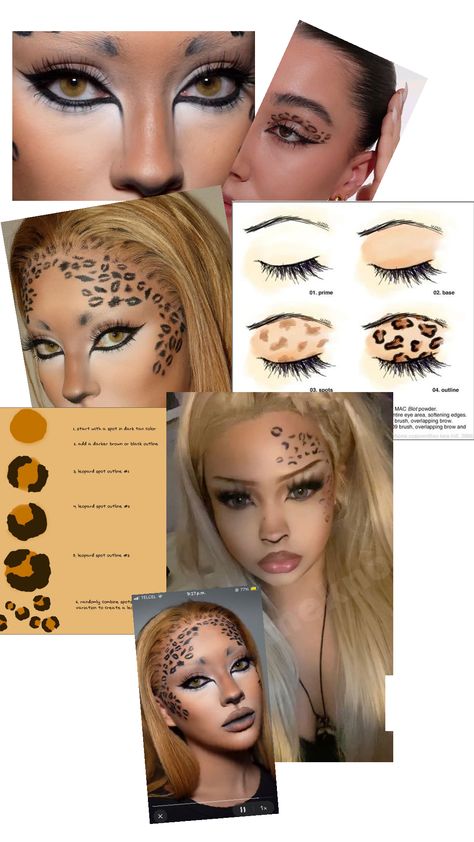 Cheetah Print Eyeshadow, Cheetah Makeup Halloween, Leopard Makeup Halloween, Cheetah Print Makeup, Bambi Makeup, Cheetah Halloween, Pretty Costumes, Cheetah Makeup, Cheetah Costume