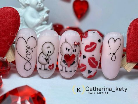 Valentines Nails Heart, Nail Ideas Valentines, Valentine's Day Nail Design, Nails Valentines Day, Valentines Nail Art Designs, Nail Art Courses, Classy Nail Art Ideas, Mickey Nails, Madam Glam