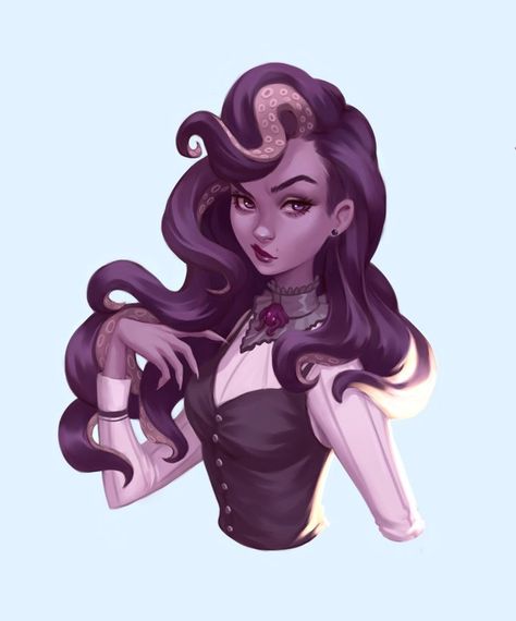 Character Design With Tentacles, Tentacle Character Art, Tentacle Hair Character Art, Poison Character Design, Alien Girl Character Design, Alien Character Art, Artificer Character Design, Alien Character Design, Tentacle Hair