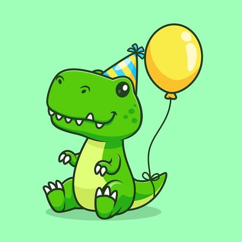 Cute Dinosaur Birthday, Party Icon, Balloon Cartoon, Cartoon Style Drawing, Holiday Icon, Vector Icons Illustration, Star Background, Cartoon Dinosaur, Dinosaur Birthday Party