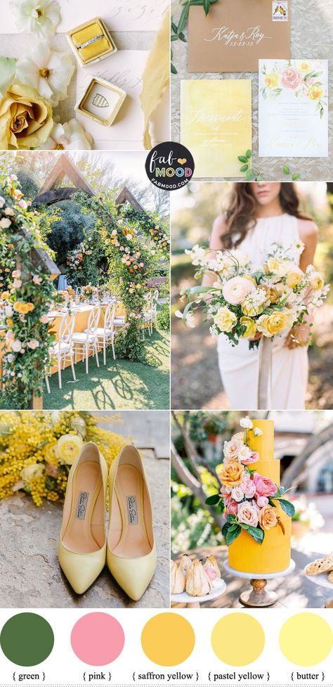 Spring Wedding Colour Palettes | Spring Wedding Color combos Yellow Spring Wedding Theme, Wedding Color Yellow Schemes, Wedding Color Schemes With Yellow, Wedding Yellow Color Schemes, Yellow Color Palette Wedding, Wedding Color Palette Yellow, Yellow Wedding Palette, Spring Wedding Yellow, Yellow Wedding Color Palette