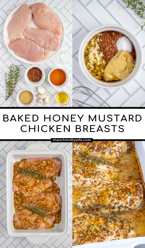 Tender and delicious these Baked Honey Mustard Chicken Breasts only take minutes to prep. Perfect as a main dish, on a salad, or even meal prepping, the possibilities are endless! Baked Honey Mustard Chicken Breast, Baked Honey Mustard Chicken, Baked Honey Dijon Chicken, Honey Mustard Chicken Oven, Honey Mustard baked Chicken Breast Recipes Mustard Sauce For Chicken, Honey Mustard Chicken Marinade, Baked Chicken Breast Recipes, Honey Chicken Breast, Mustard Marinade For Chicken, Baked Honey Mustard Chicken, Honey Mustard Chicken Breast, Mustard Chicken Breast, Honey Dijon Chicken