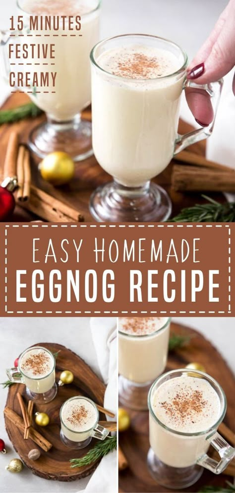 Classic Eggnog Recipe, Alcoholic Eggnog, Eggnog Drinks, Eggnog Recipe Homemade, Classic Eggnog, Creamy Eggnog, Christmas Eggnog, Easy Eggnog, Homemade Eggnog