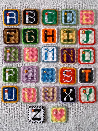 Alphabet Tiles Plastic Canvas Home Decor, Plastic Canvas Alphabet Patterns, Plastic Canvas Letters Alphabet Pattern, Plastic Canvas Projects, Plastic Canvas Letters, Crochet Letters, Canvas Letters, Plastic Canvas Stitches, Plastic Canvas Coasters