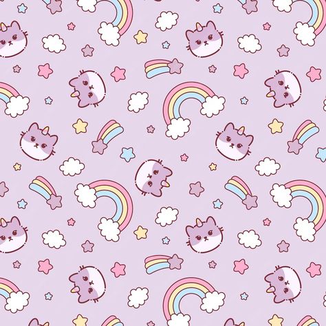 Premium Vector | Cute cat caticorn or kitten unicorn vector seamless pattern Unicorn Wallpaper Cute Rainbow, Cat Pattern Wallpaper, Pastel Cat, Dream Magic, Unicorn Vector, Baby Vector, Unicorn Wallpaper Cute, Illustration For Kids, Cat Unicorn